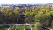 Stadtpark, Südstadtpark, Kanal, Stadtstrand Fürth, von oben Professionelle Dronenvideos in Full HD